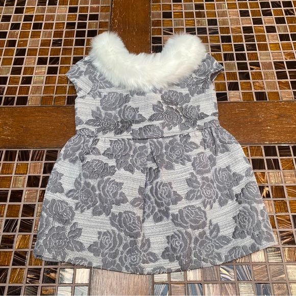 Janie and Jack Special Occasion Faux Fur Collar Jacquard Dress - Picture 3 of 10